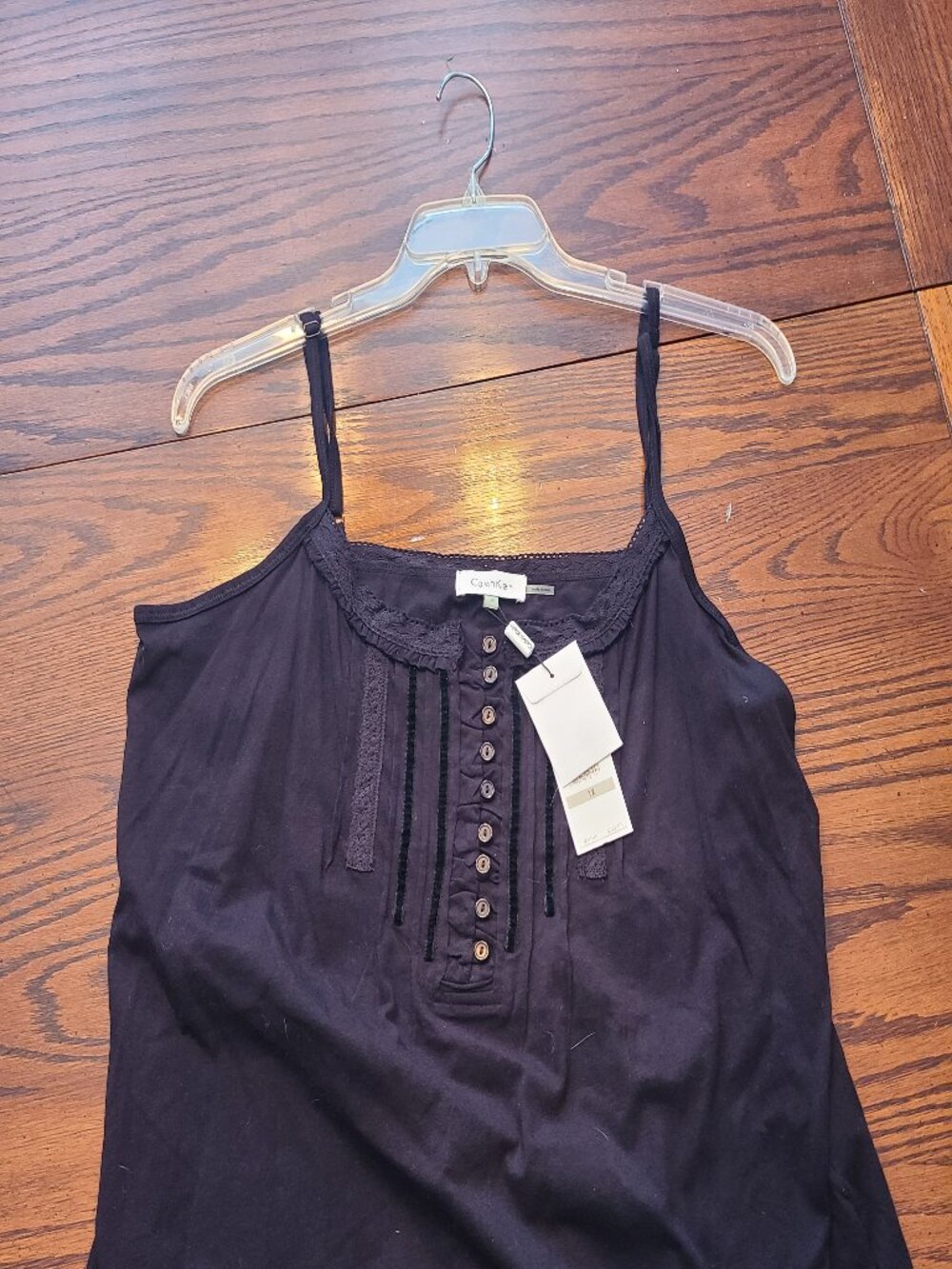 NWT Calvin Klein Black Lace Trim Henley Cami Tank Top